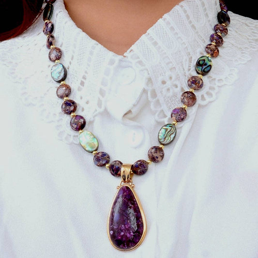 Purple Turquoise Golden Pendant Necklace