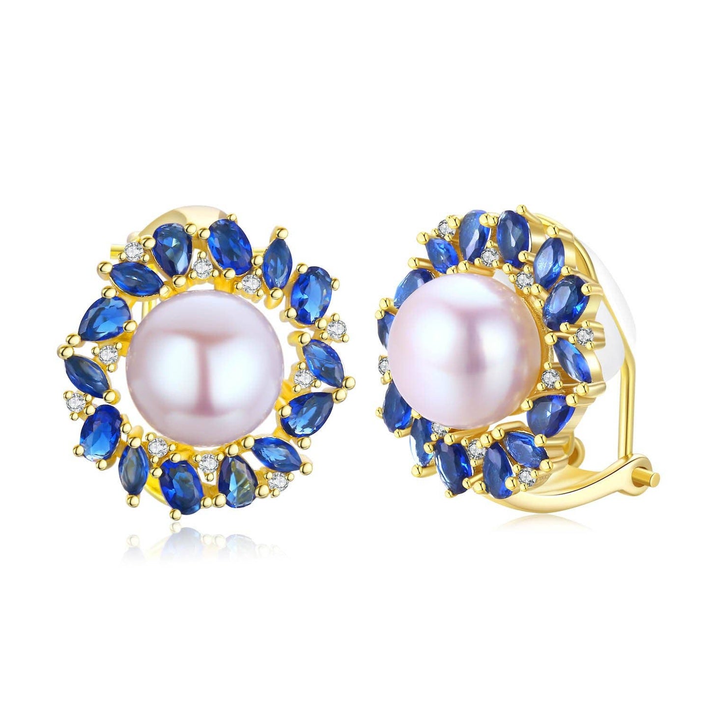 Blue Daisy Pearl Clip-On Earrings