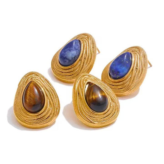 Vintage Drop Stud Earrings, Lapis Lazuli