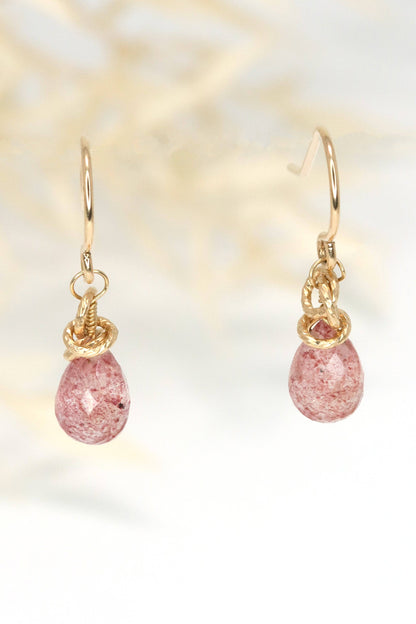Petite Strawberry Quartz Drop Earrings