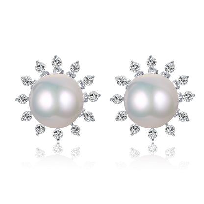 Sun Spoke Edison Pearl Stud Earrings