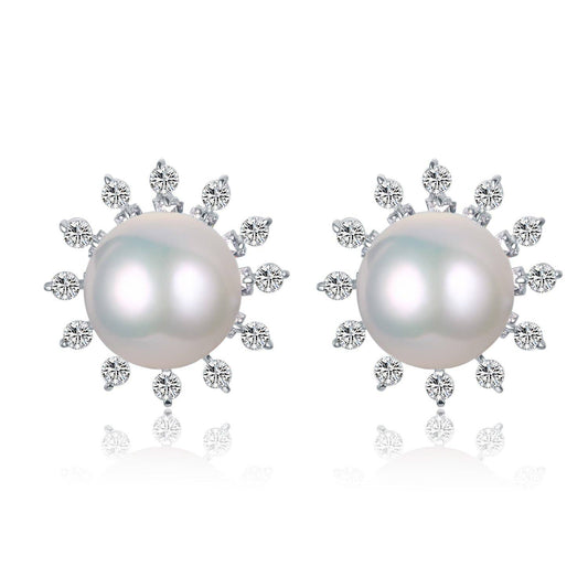 Sun Spoke Edison Pearl Stud Earrings