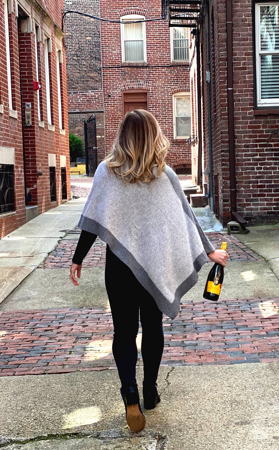 “Edgy” Roma Poncho, Cashmere Blend, Cream with Mocha Edge