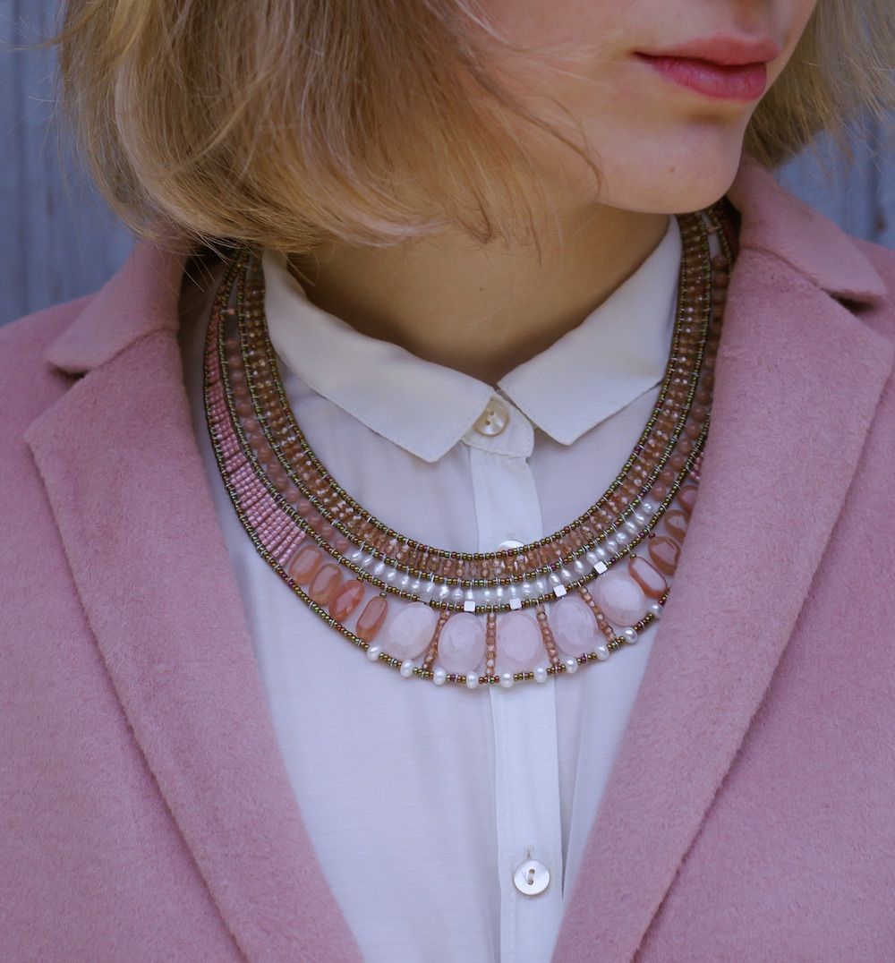 Ziio Pink Morganite, Moonstone & Zircon Necklace