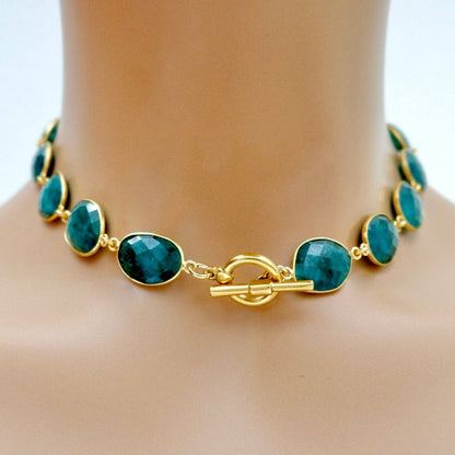 Faceted Emerald Bezel-Set Toggle Necklace