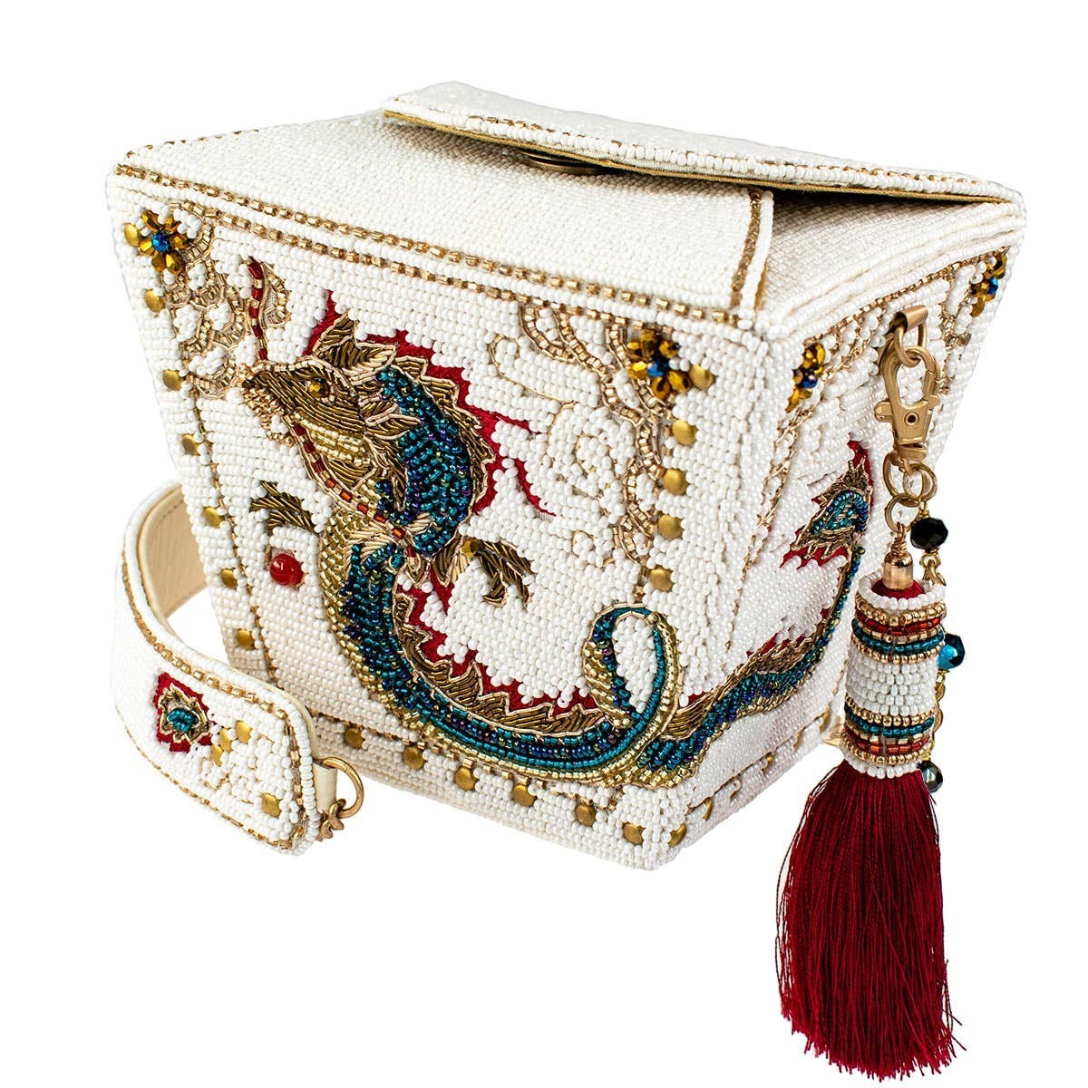 Noble Dragon Beaded Take-Out Container Top Handle Handbag