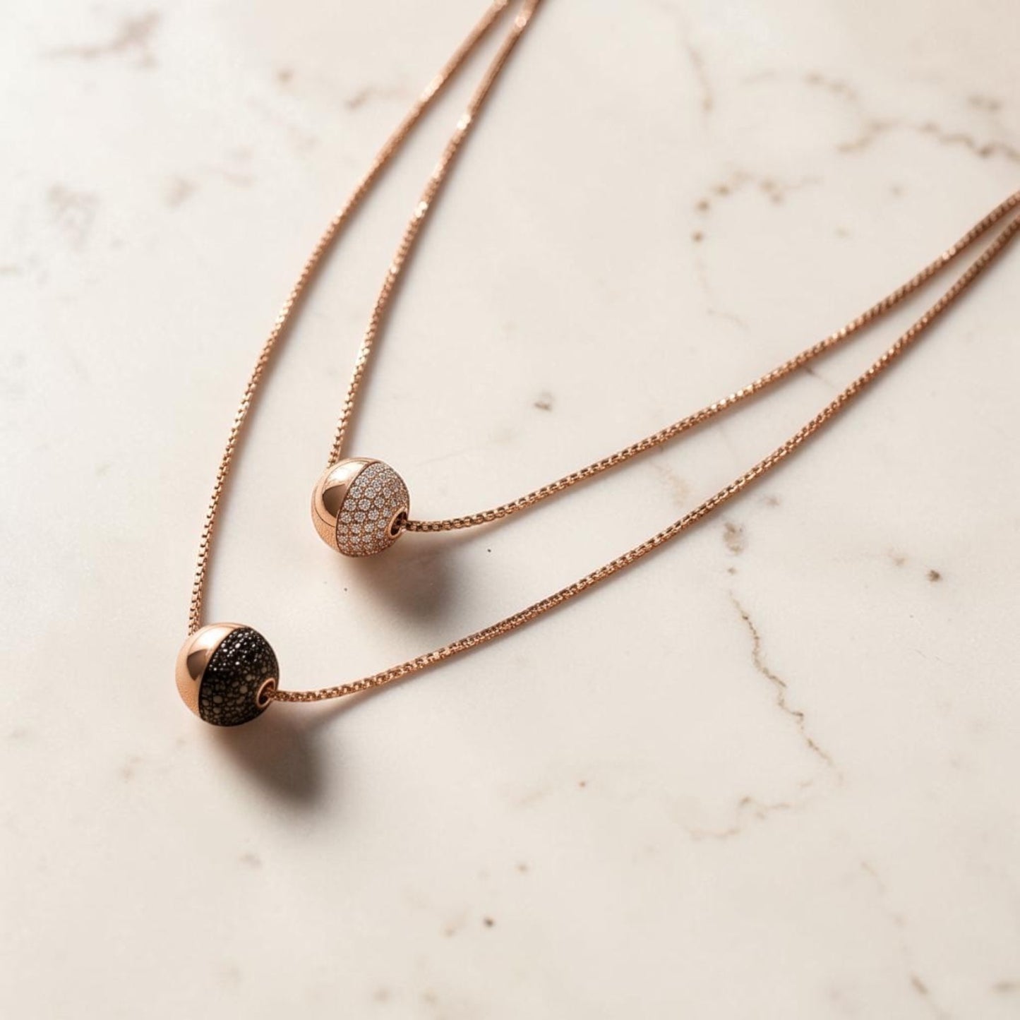 Bronzallure Double Sphere Layered Necklace