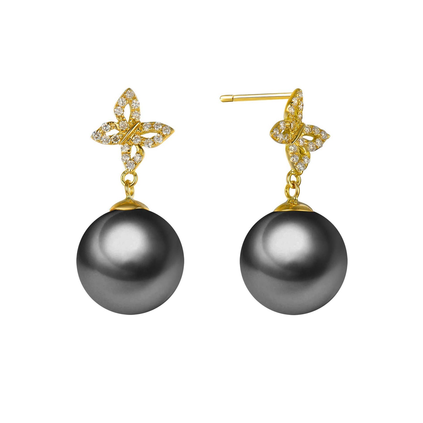 Diamond Butterfly & Pearl Stud Earrings, 18k Gold