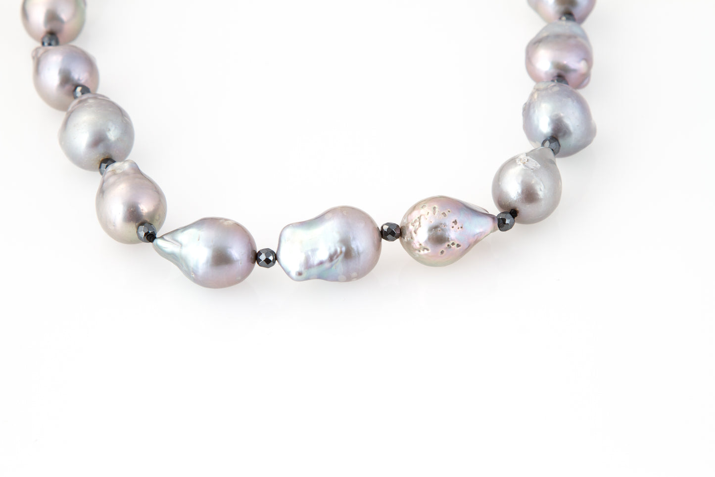Long Grey Baroque Pearl Cord Necklace