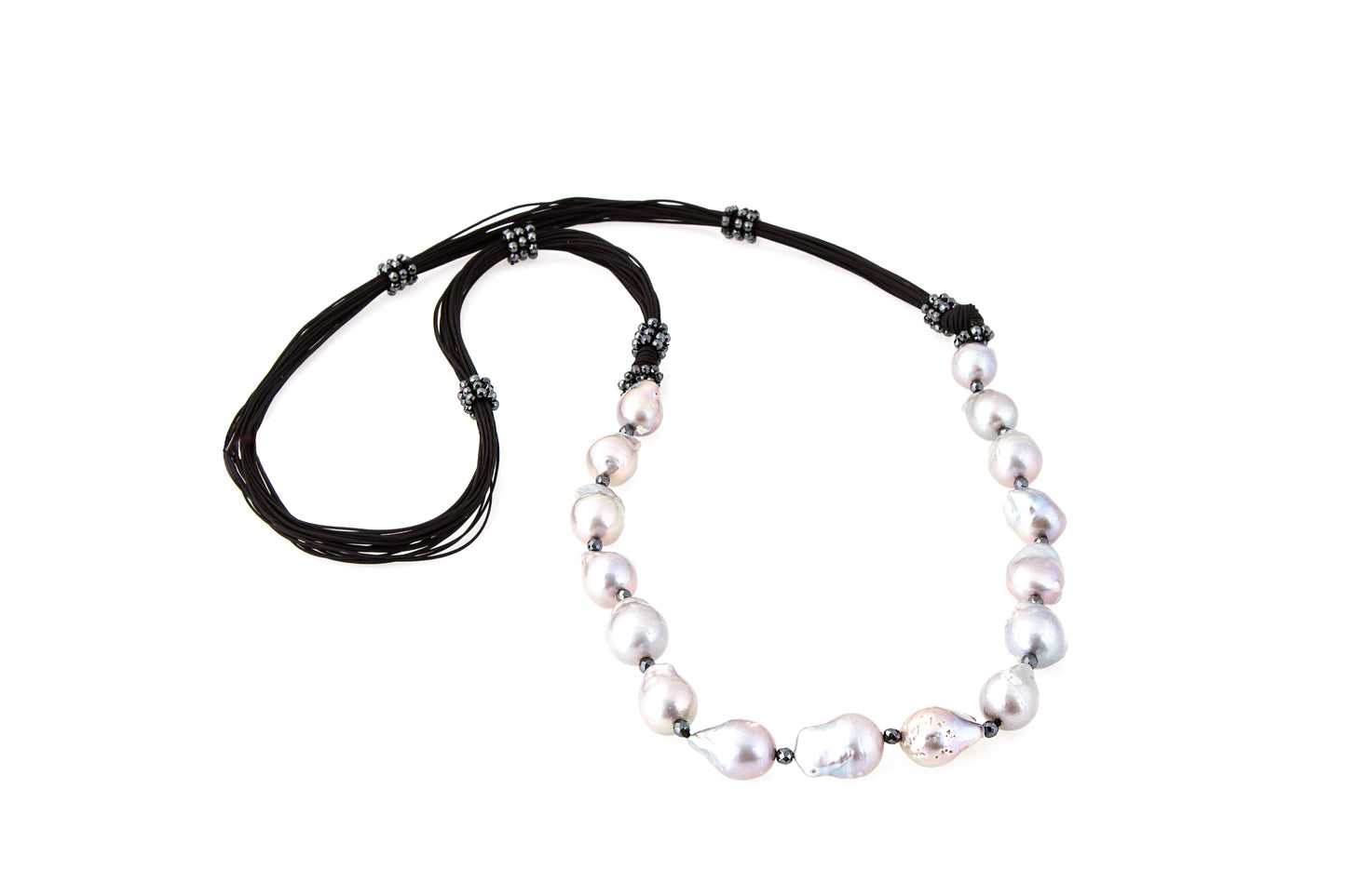 Long Grey Baroque Pearl Cord Necklace