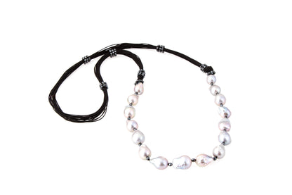Long Grey Baroque Pearl Cord Necklace