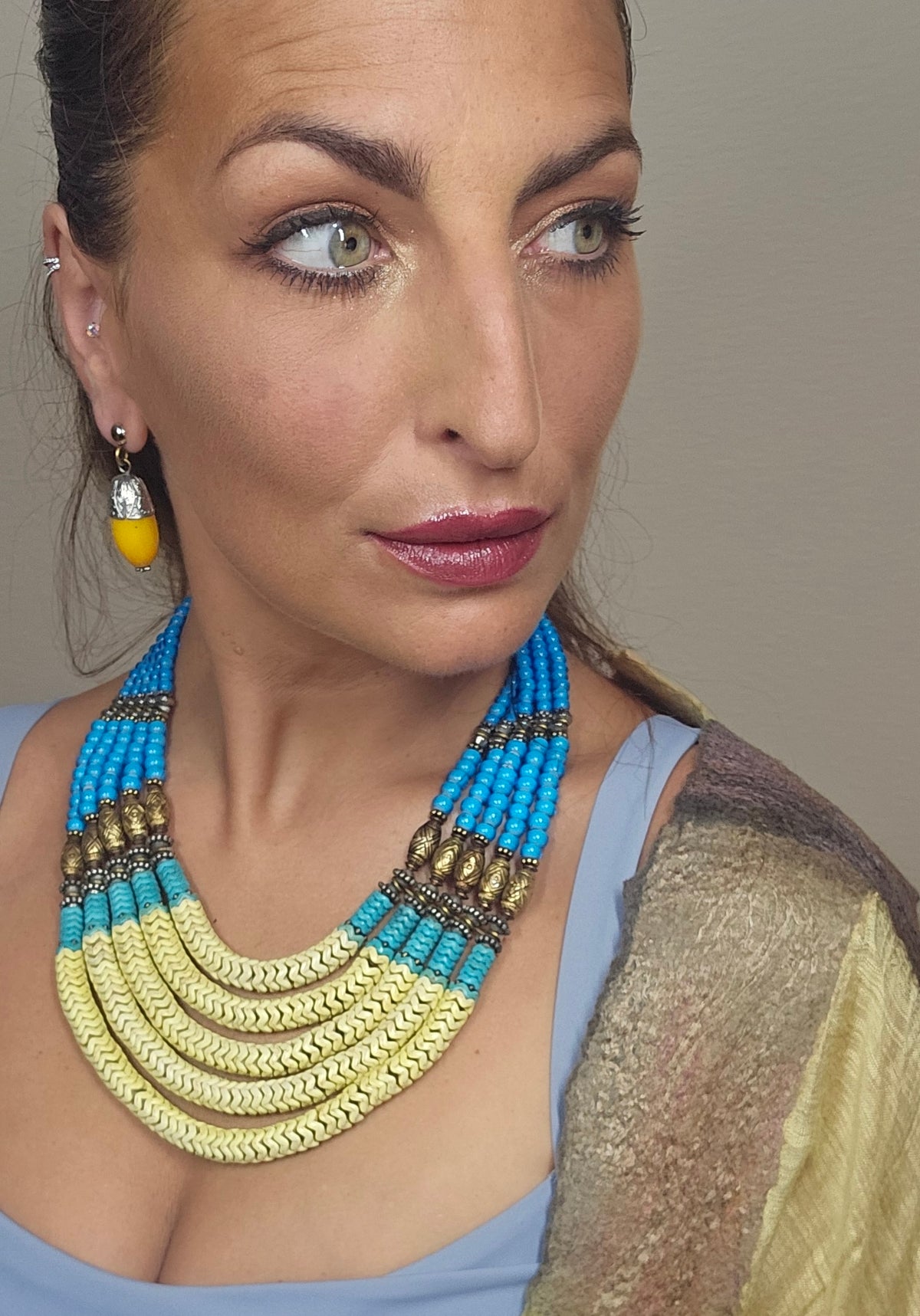 Masha Archer’s Yellow & Blue Snake Bead Necklace