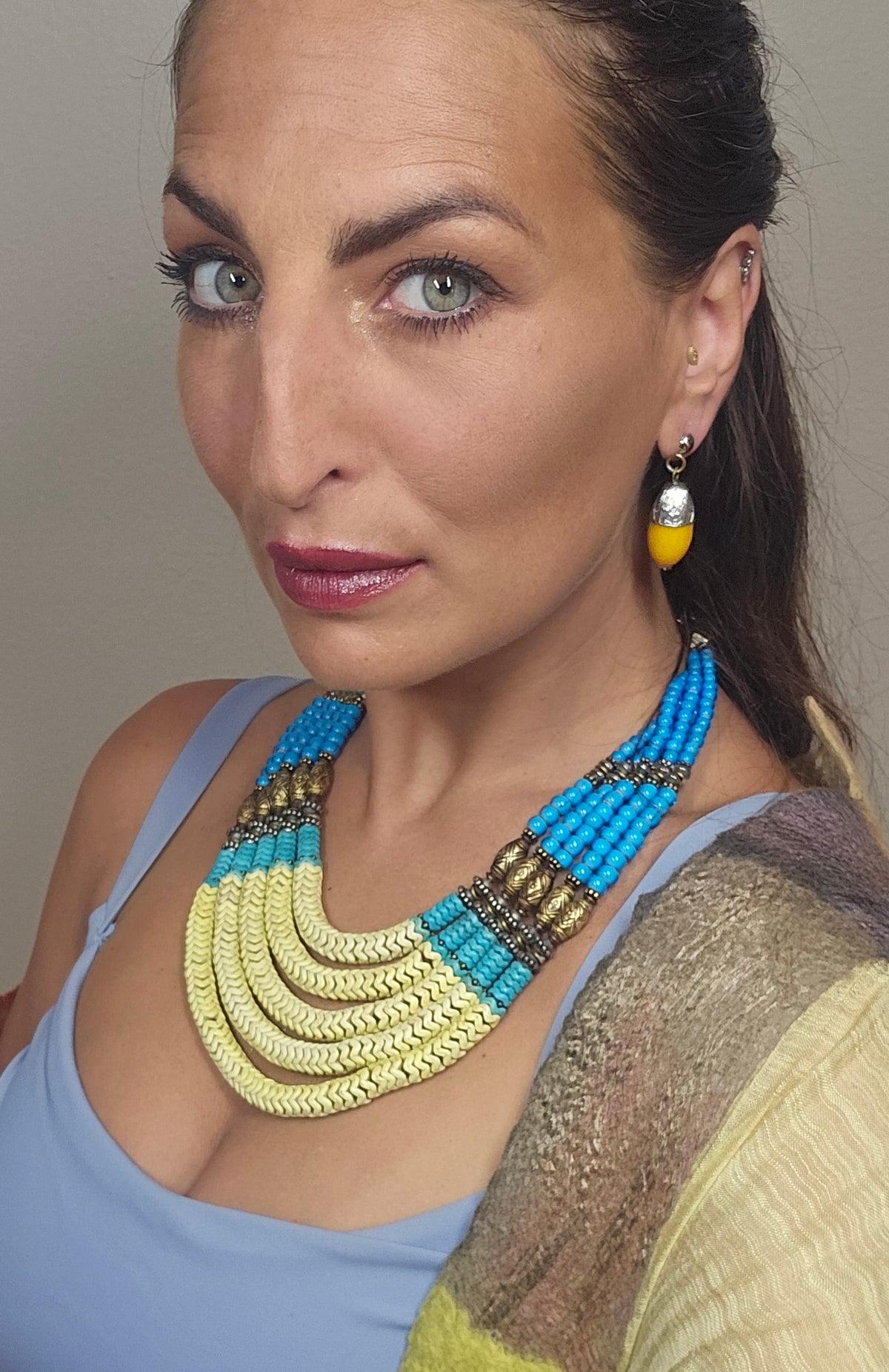 Masha Archer’s Yellow & Blue Snake Bead Necklace