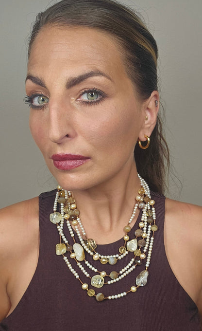 Pearl, Citrine & Agate Multi-Strand Necklace by Rajola