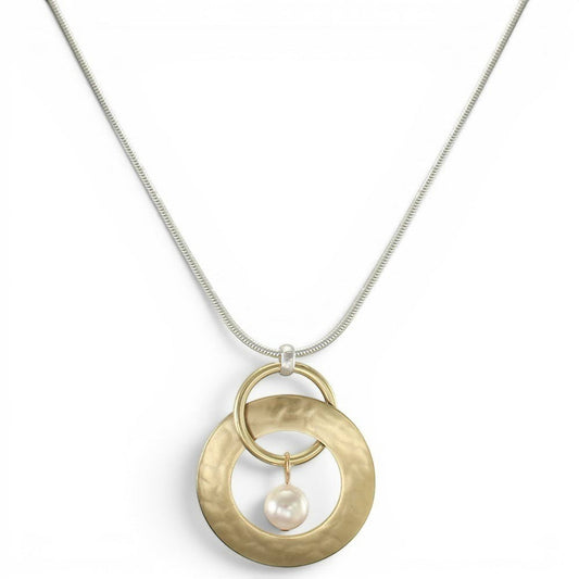 Interlocking Rings with Hanging Pearl Necklace