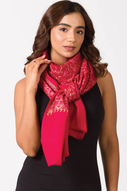 Paisley Embroidered Wool Shawl in Pink Opal