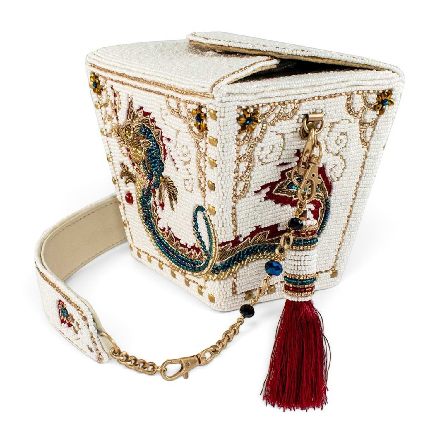 Noble Dragon Beaded Take-Out Container Top Handle Handbag