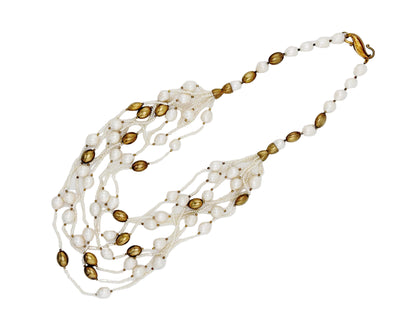 Long Multi-strand Pearl & Gold Bead Necklace