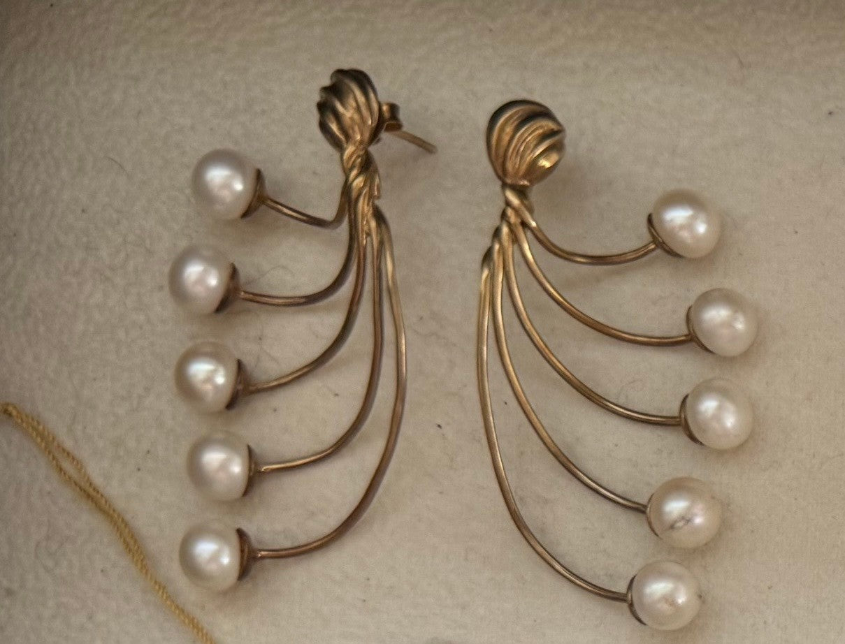 Cascading Pearl Wire Drop Earrings