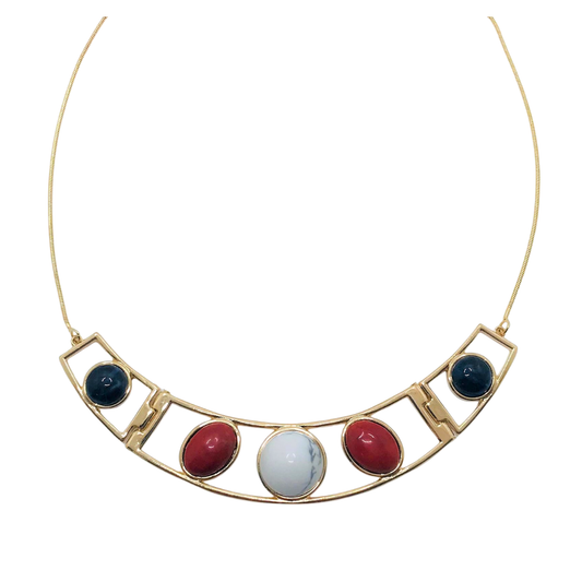 Gemstone Collar Necklace - Rose & White Howlite/Navy Sodalite