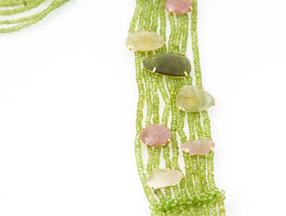 Green Peridot Necklace with Pink & Yellow Sapphires