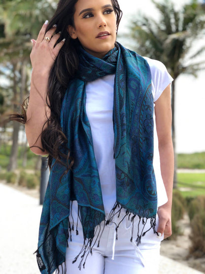 Blue Jamawar Pashmina Scarf