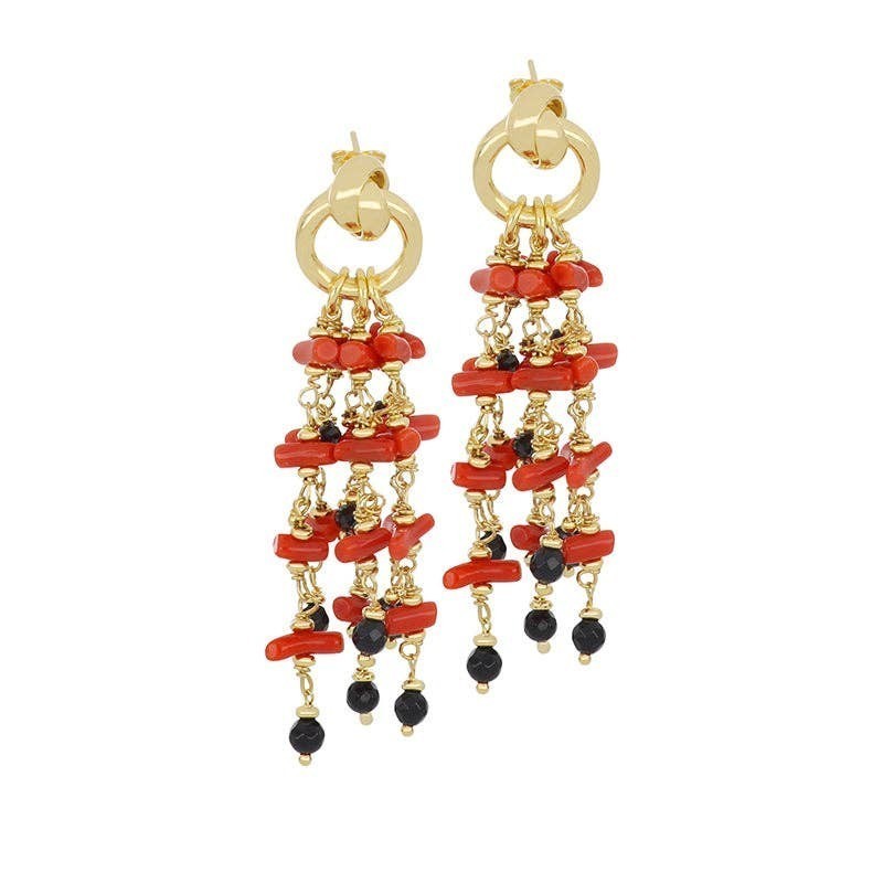 Louise Coral & Black Onyx Chandelier Earrings