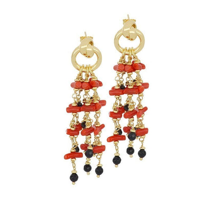Louise Coral & Black Onyx Chandelier Earrings