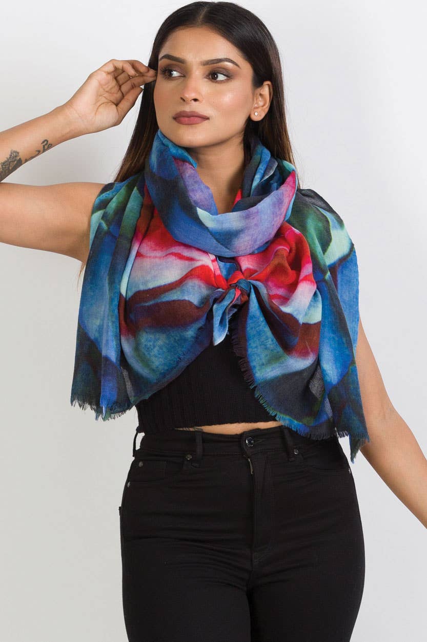 Leela Wool Shawl in Abstract Rose Print
