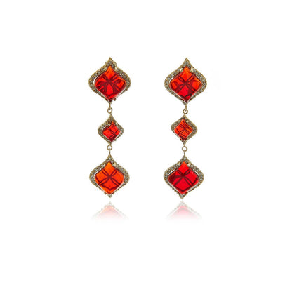 Gold Petals Garnet & White Zircon Chandelier Earrings