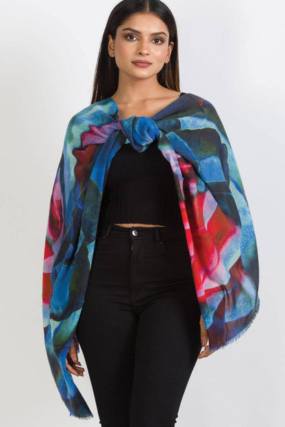 Leela Wool Shawl in Abstract Rose Print