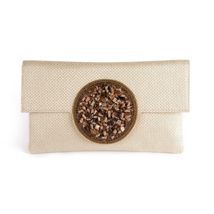 Beige Medallion Clutch