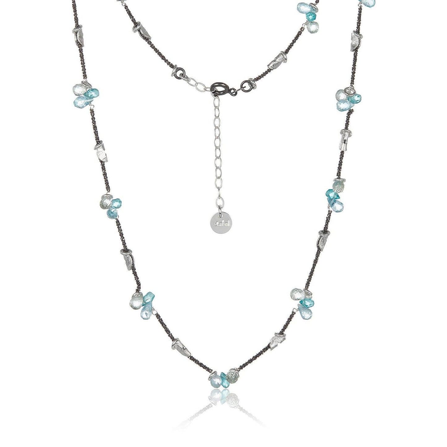 Silver Half Moon Petal Necklace in Blue Topaz