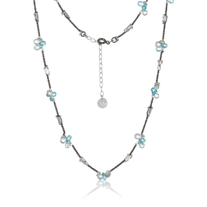 Silver Half Moon Petal Necklace in Blue Topaz
