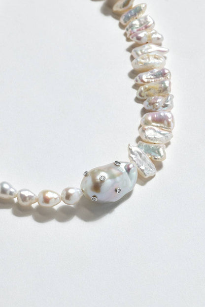 Baroque Pearl Necklace with Gold Zircons