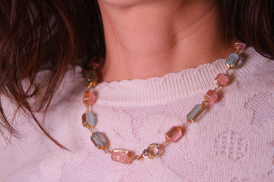 Emma Rainbow Aquamarine Diamond Lock Necklace