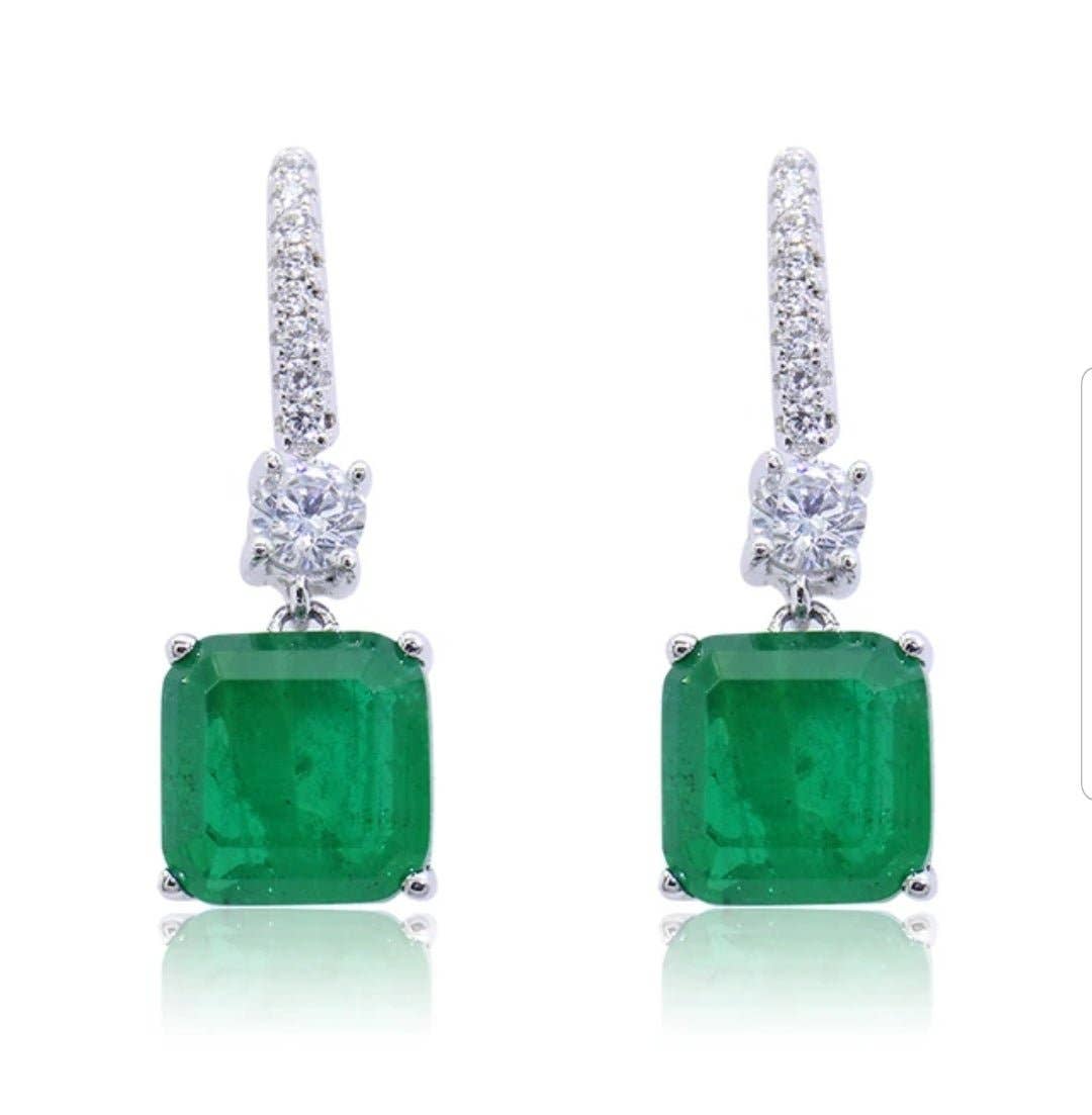 10ctw Emerald Cubic Zirconia Drop Earrings