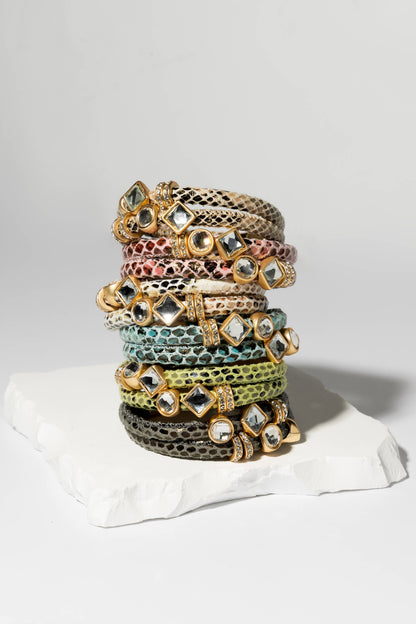 Bling Charm Leather Scale Bracelet