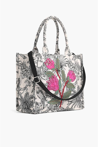Leopard Floral Embellished Tote