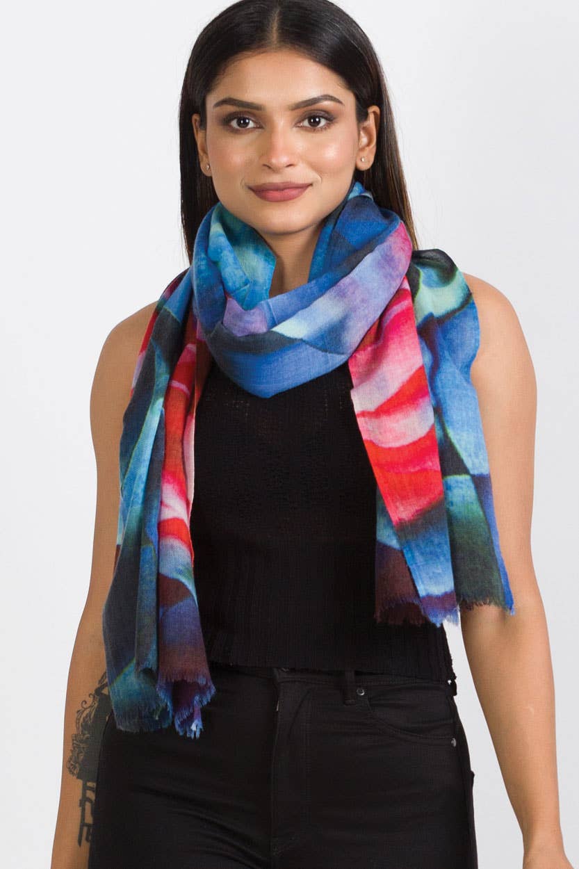 Leela Wool Shawl in Abstract Rose Print
