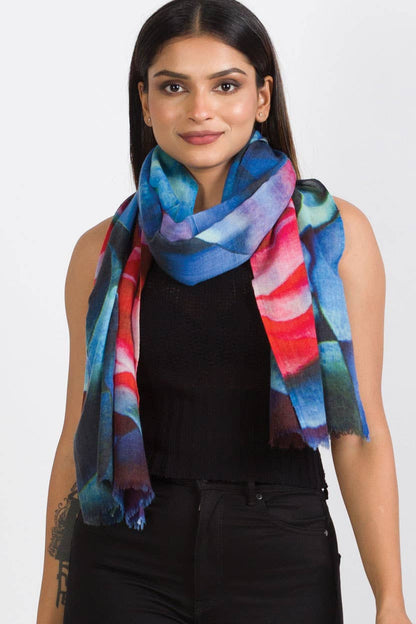 Leela Wool Shawl in Abstract Rose Print