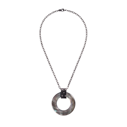 Long Mother of Pearl Pendant Necklace with Gemstones