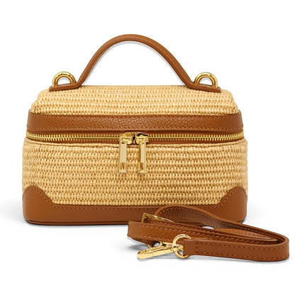 Woven Top-Handle Beach Bag in Camel
