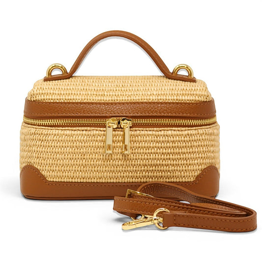 Woven Top-Handle Beach Bag in Camel