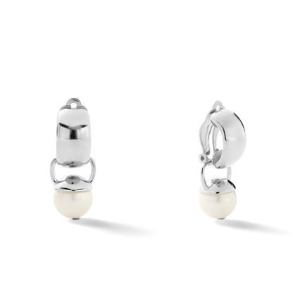 Sculpted Sterling Clip Earrings with Pebble Pearl, White