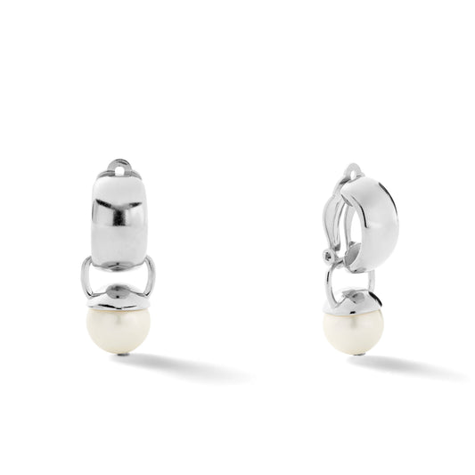 Sculpted Sterling Clip Earrings with Pebble Pearl, White