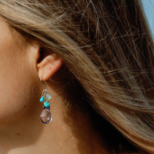 Turquoise Teardrop Cluster Amethyst and Topaz Drop Earrings