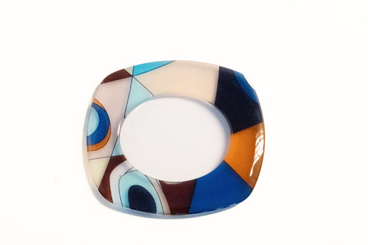 Blue, Caramel & Black Abstract Acrylic Flat Bangle