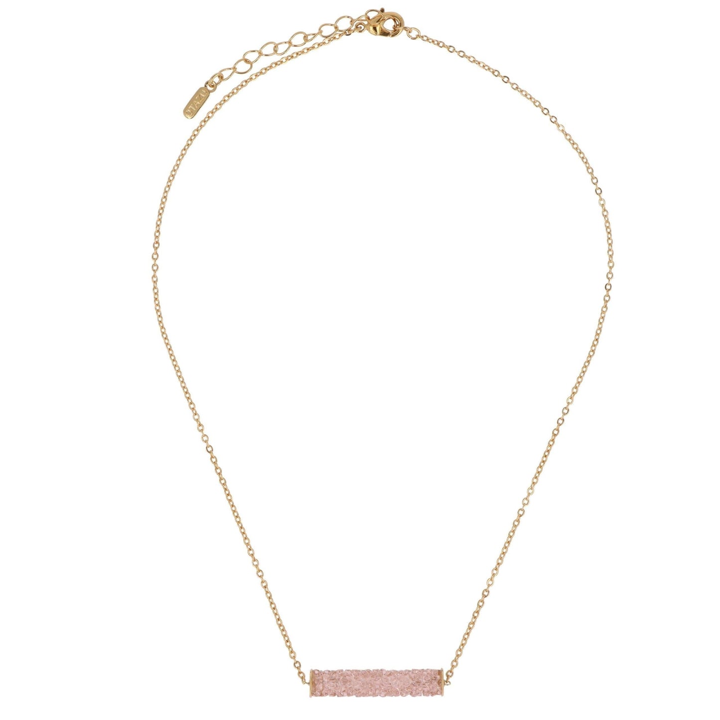 Sweet Pink Swarovski Crystal Bar Gold Necklace