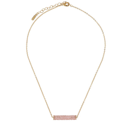 Sweet Pink Swarovski Crystal Bar Gold Necklace